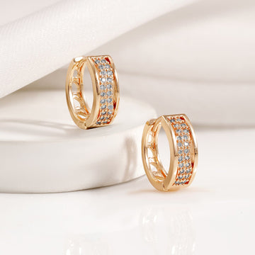 Rubans 18KT Gold Plated Cubic Zirconia Studded Minimal Hoop Earrings Hoop Earrings