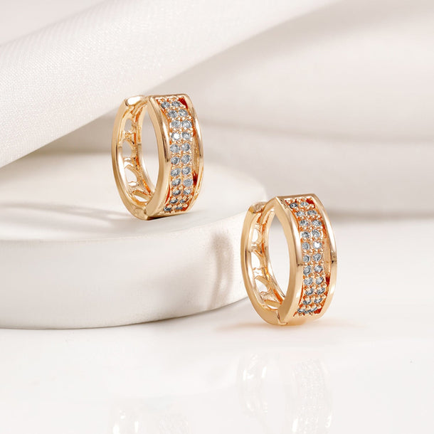 Rubans 18KT Gold Plated Cubic Zirconia Studded Minimal Hoop Earrings Hoop Earrings