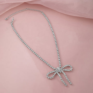 Rubans 18KT Gold Plated Cubic Zirconia Studded Statement Glamorous Bow Pendant Necklace Necklace & Chain