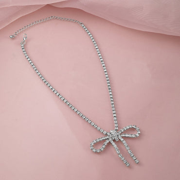 Rubans 18KT Gold Plated Cubic Zirconia Studded Statement Glamorous Bow Pendant Necklace Necklace & Chain