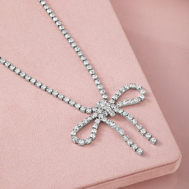 Rubans 18KT Gold Plated Cubic Zirconia Studded Statement Glamorous Bow Pendant Necklace Necklace & Chain