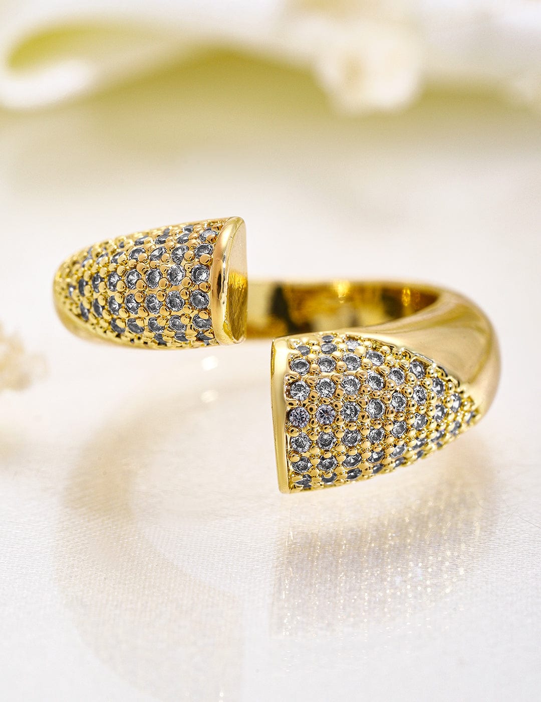 Rubans 18KT Gold Plated Sparkling Crystal & Cubic Zicronia Studded Adjustable Finger Ring Rings