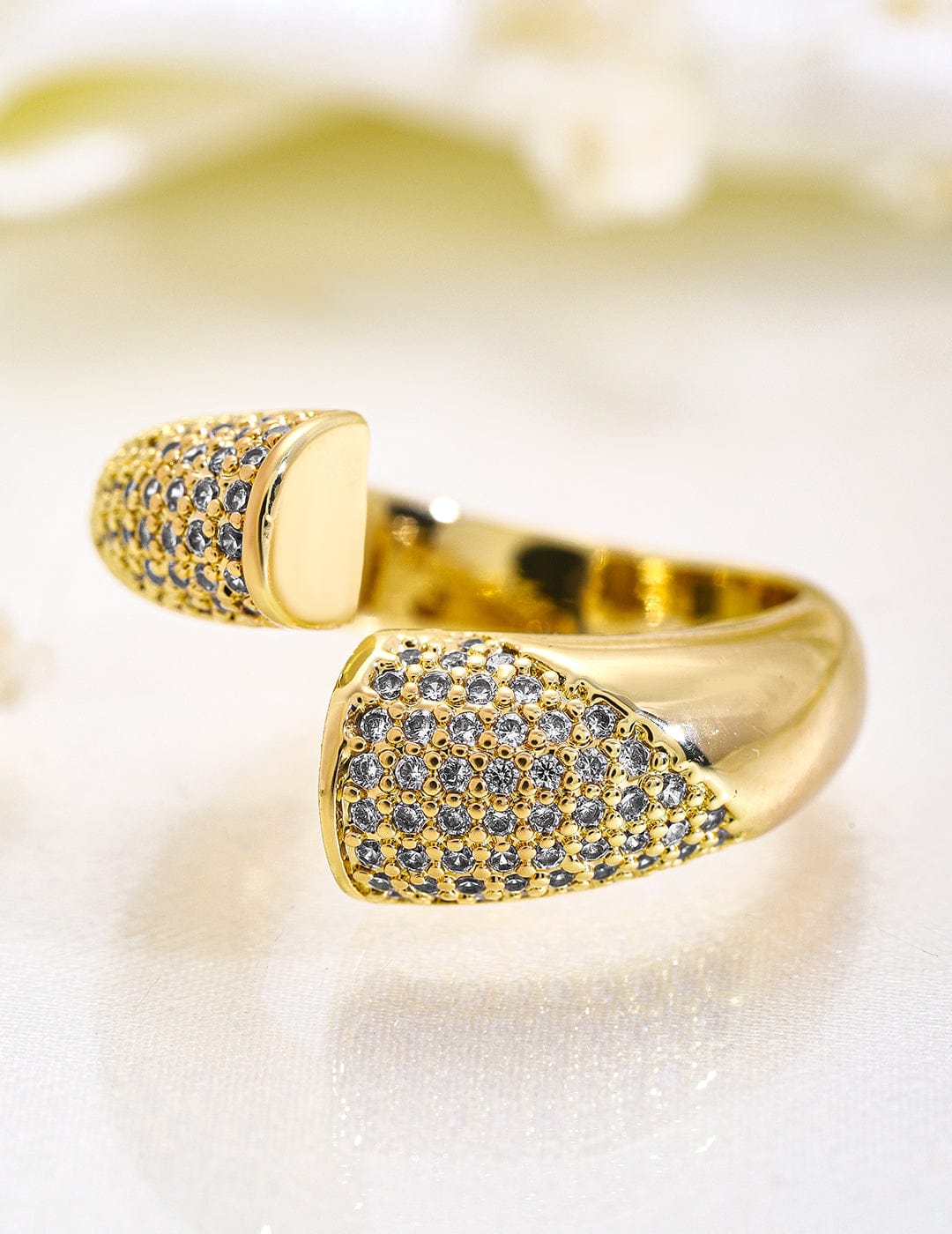 Rubans 18KT Gold Plated Sparkling Crystal & Cubic Zicronia Studded Adjustable Finger Ring Rings