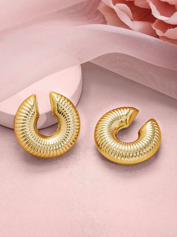 Rubans 18KT Gold Plated Stainless Steel Tarnish Free Waterproof Bold Statement Ear Cuffs- Pack of 2 Earrings