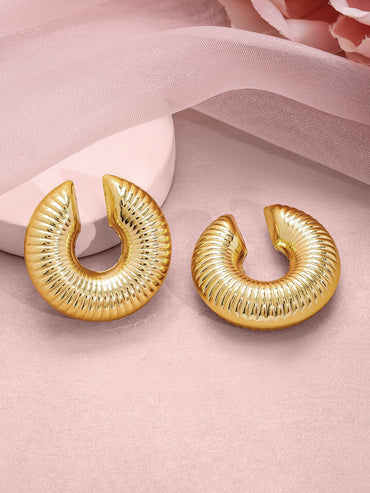 Rubans 18KT Gold Plated Stainless Steel Tarnish Free Waterproof Bold Statement Ear Cuffs- Pack of 2 Earrings