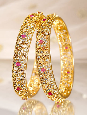 Rubans 2 Pieces 22KT Gold-Plated CZ Stone Studded Bangles Bangles & Bracelets