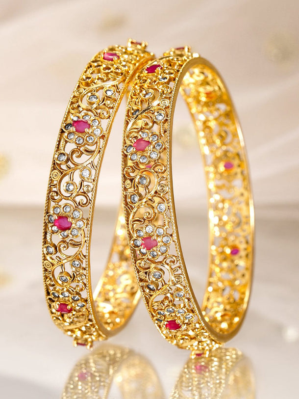 Rubans 2 Pieces 22KT Gold-Plated CZ Stone Studded Bangles Bangles & Bracelets