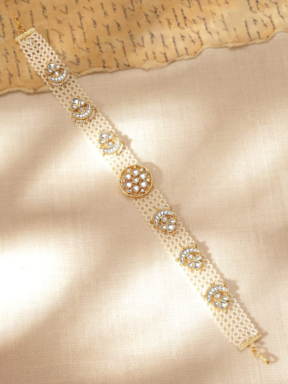Rubans 22 KT Gold Plated Kundan Studded Pearl Beaded Floral Sheeshpool Head Jewellery