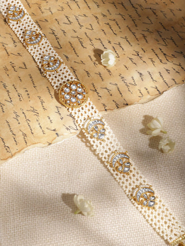Rubans 22 KT Gold Plated Kundan Studded Pearl Beaded Floral Sheeshpool Head Jewellery