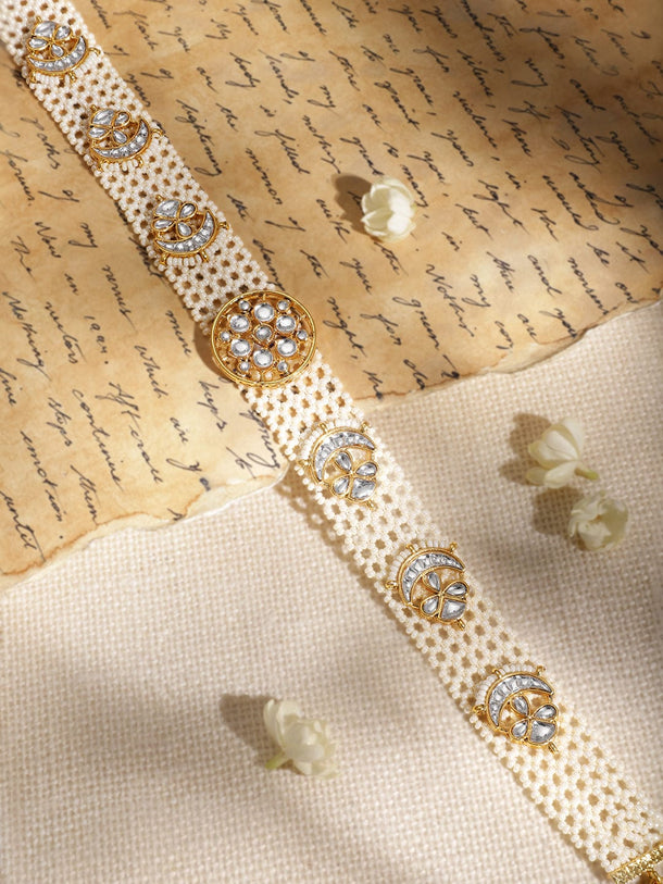 Rubans 22 KT Gold Plated Kundan Studded Pearl Beaded Floral Sheeshpool Head Jewellery