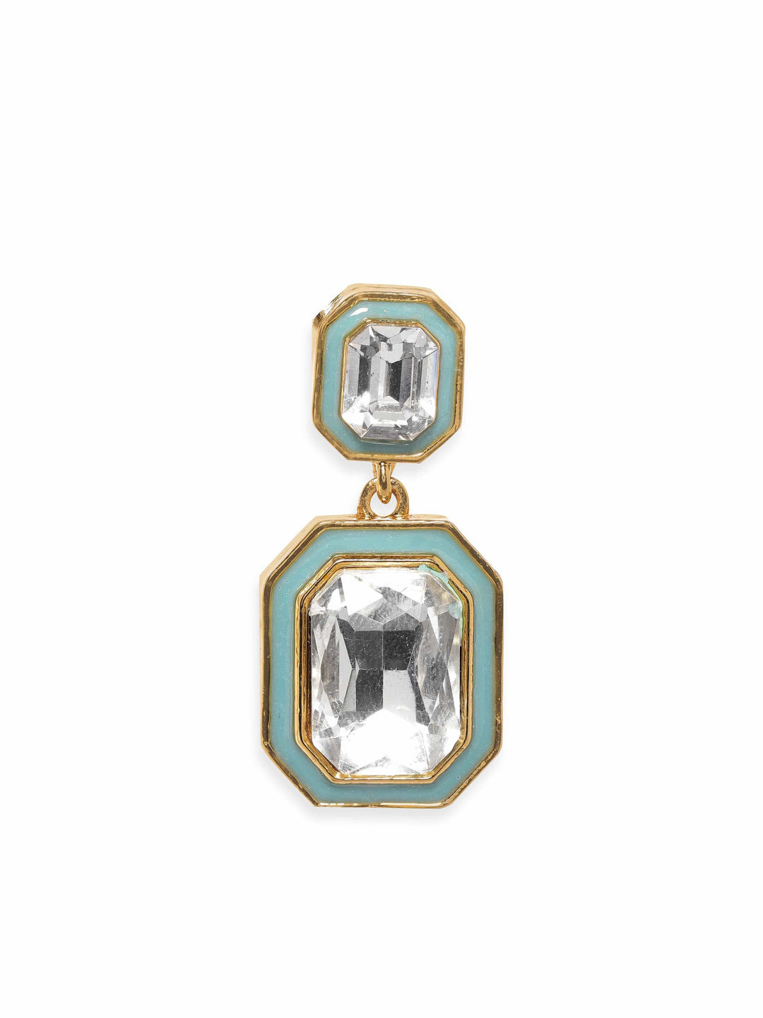 Rubans 22K Antique Gold Blue Enamel Crystal Studded Drop Earrings Earrings