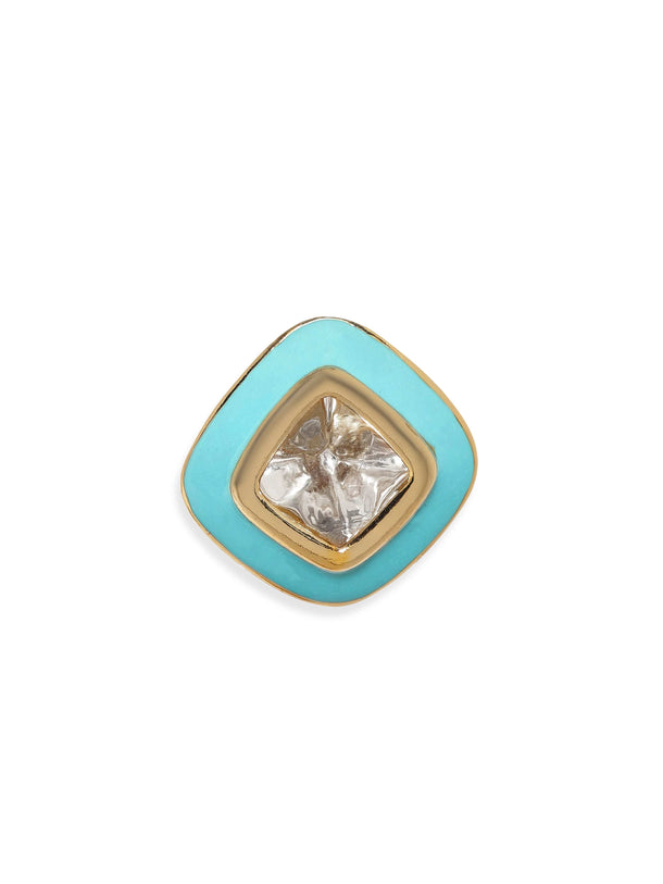 Rubans 22K Antique Gold Crystal studded Blue enamel Stud Earrings Earrings