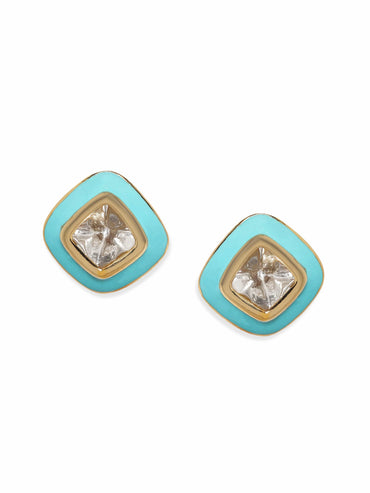 Rubans 22K Antique Gold Crystal studded Blue enamel Stud Earrings Earrings