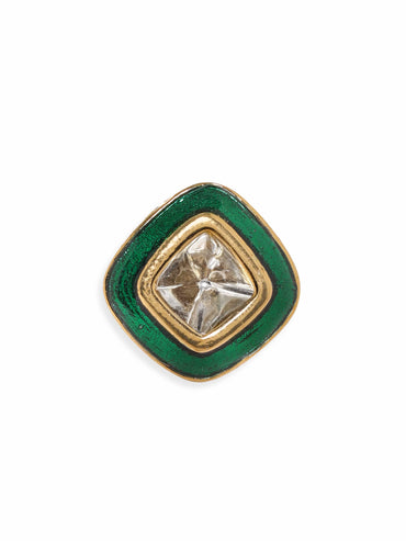 Rubans 22K Antique Gold Crystal Studded Green Enamel Stud Earrings Earrings