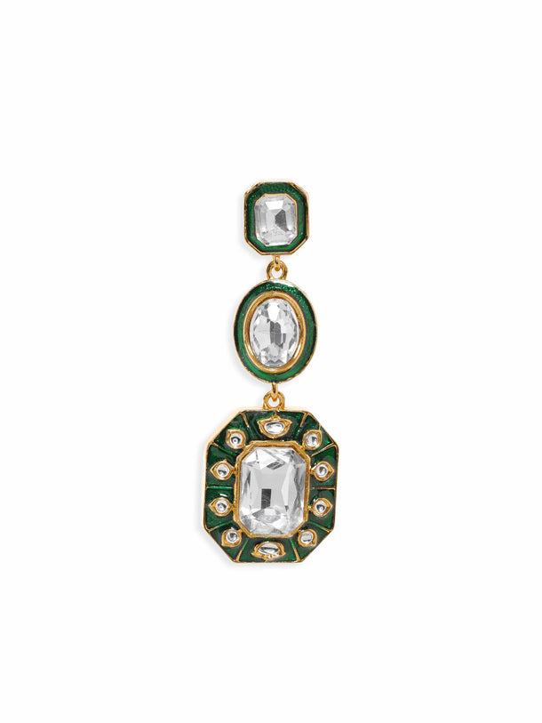 Rubans 22K Antique Gold plated Kundan Studded Green Enamel Statement Dangle Earring Earrings