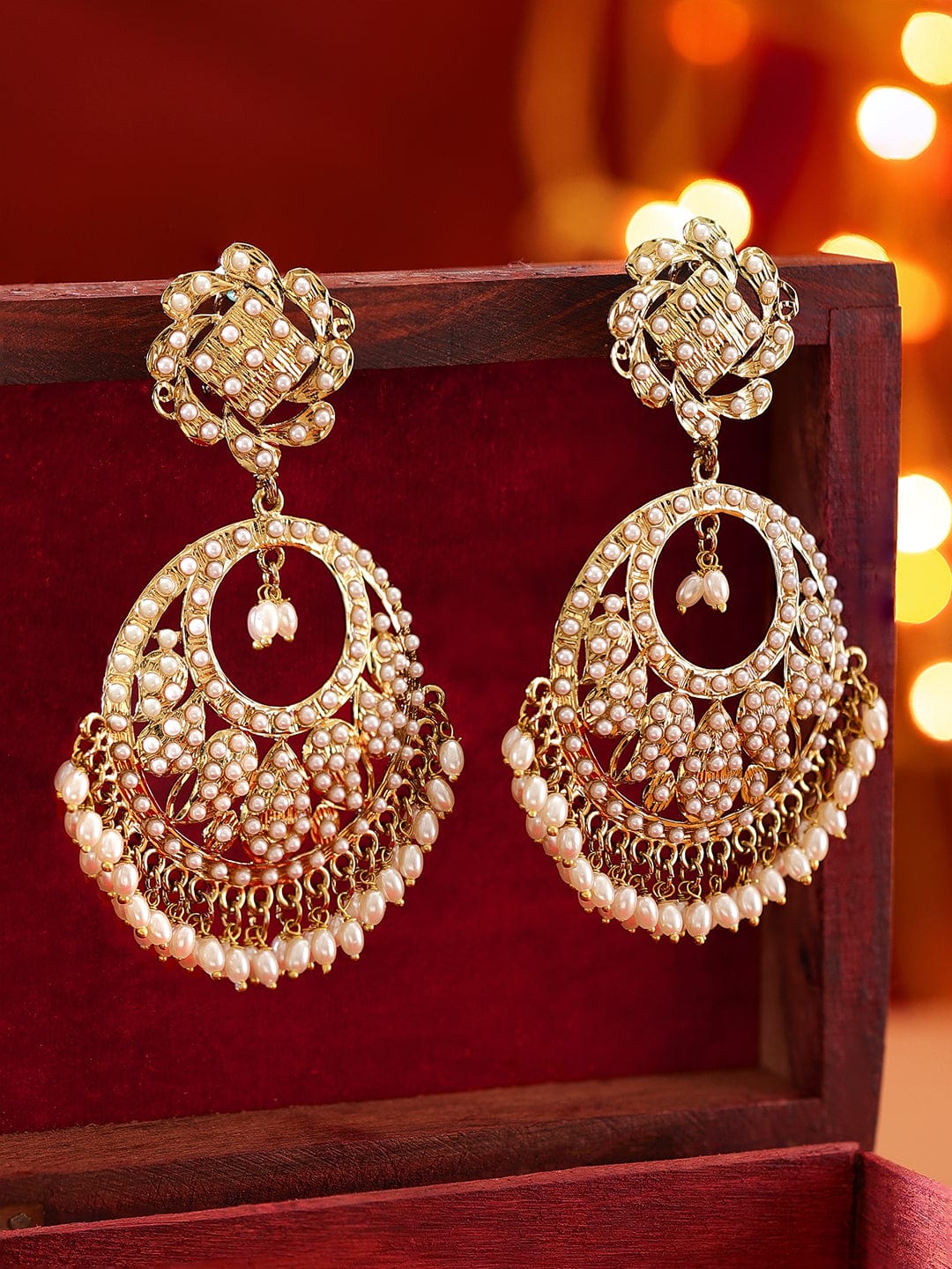 Buy Gold Plated Kundan & Pearl Dangle Women Pink Meenakari Chandbali  Earrings By House of Ree Online at Best Price | Distacart
