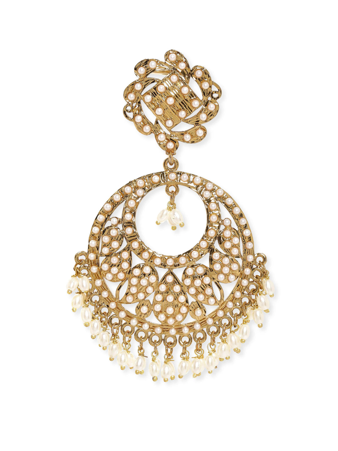 Rubans 22K Antique Gold Plated Pearl studded Statement Chandbali Earring Earrings