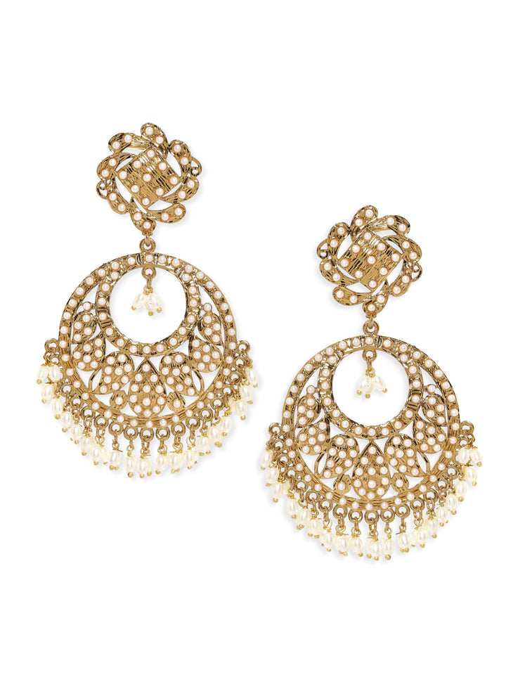 Rubans 22K Antique Gold Plated Pearl studded Statement Chandbali Earring Earrings