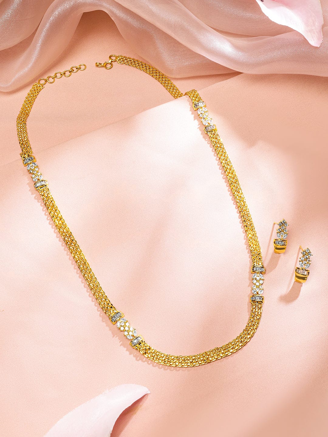 Rubans 22K Gold-Plated AD & Cubic Zirconia Studded Necklace & Earrings Set for Women Jewellery Set