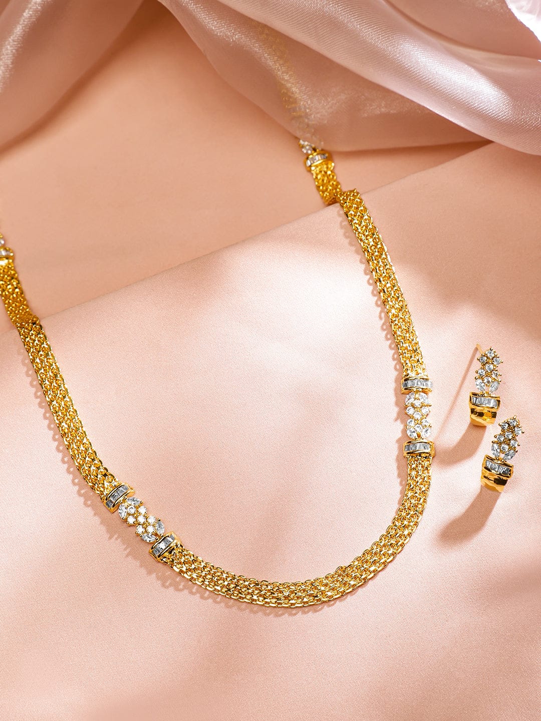 Rubans 22K Gold-Plated AD & Cubic Zirconia Studded Necklace & Earrings Set for Women Jewellery Set