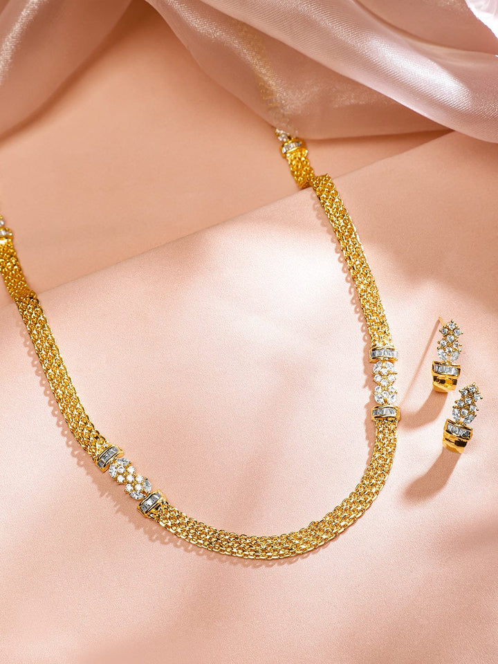 Rubans 22K Gold-Plated AD & Cubic Zirconia Studded Necklace & Earrings Set for Women Jewellery Set