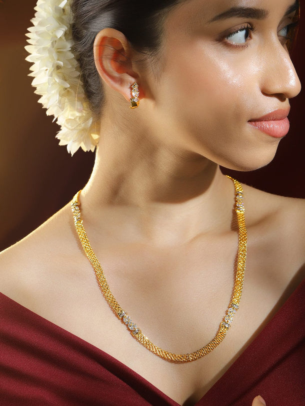 Rubans 22K Gold-Plated AD & Cubic Zirconia Studded Necklace & Earrings Set for Women Jewellery Set
