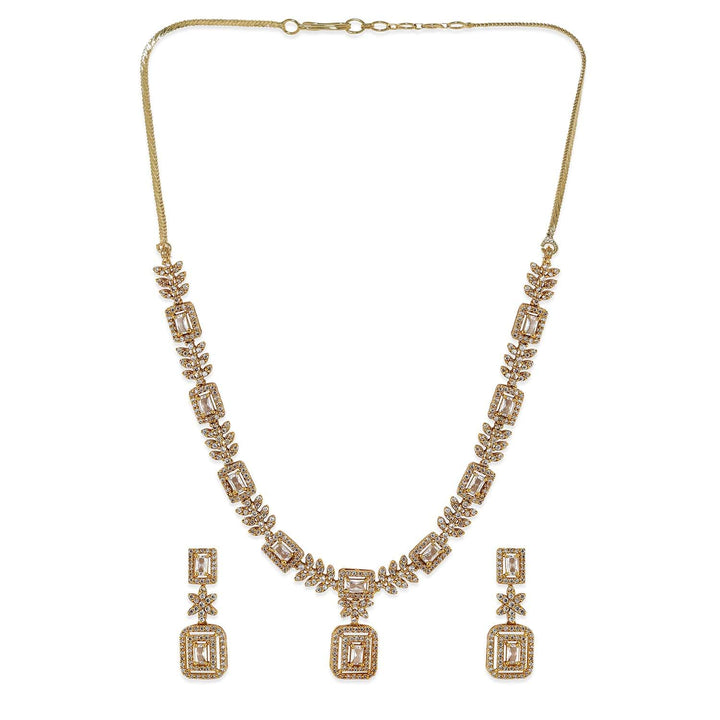 Rubans 22K Gold-Plated AD & White Cubic Zirconia Studded Necklace Set with Geometric Design Jewellery Sets