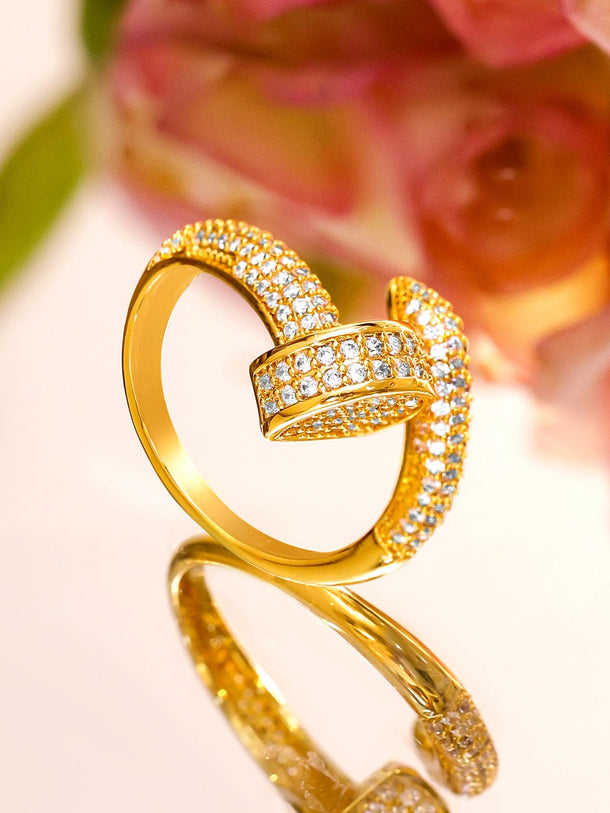 Rubans 22K Gold-Plated Adjustable Wrap Design Ring with Cubic Zirconia Detailing Rings