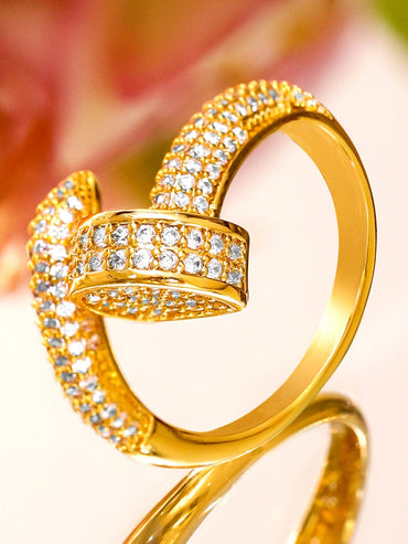 Rubans 22K Gold-Plated Adjustable Wrap Design Ring with Cubic Zirconia Detailing Rings