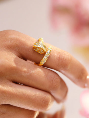 Rubans 22K Gold-Plated Adjustable Wrap Design Ring with Cubic Zirconia Detailing Rings