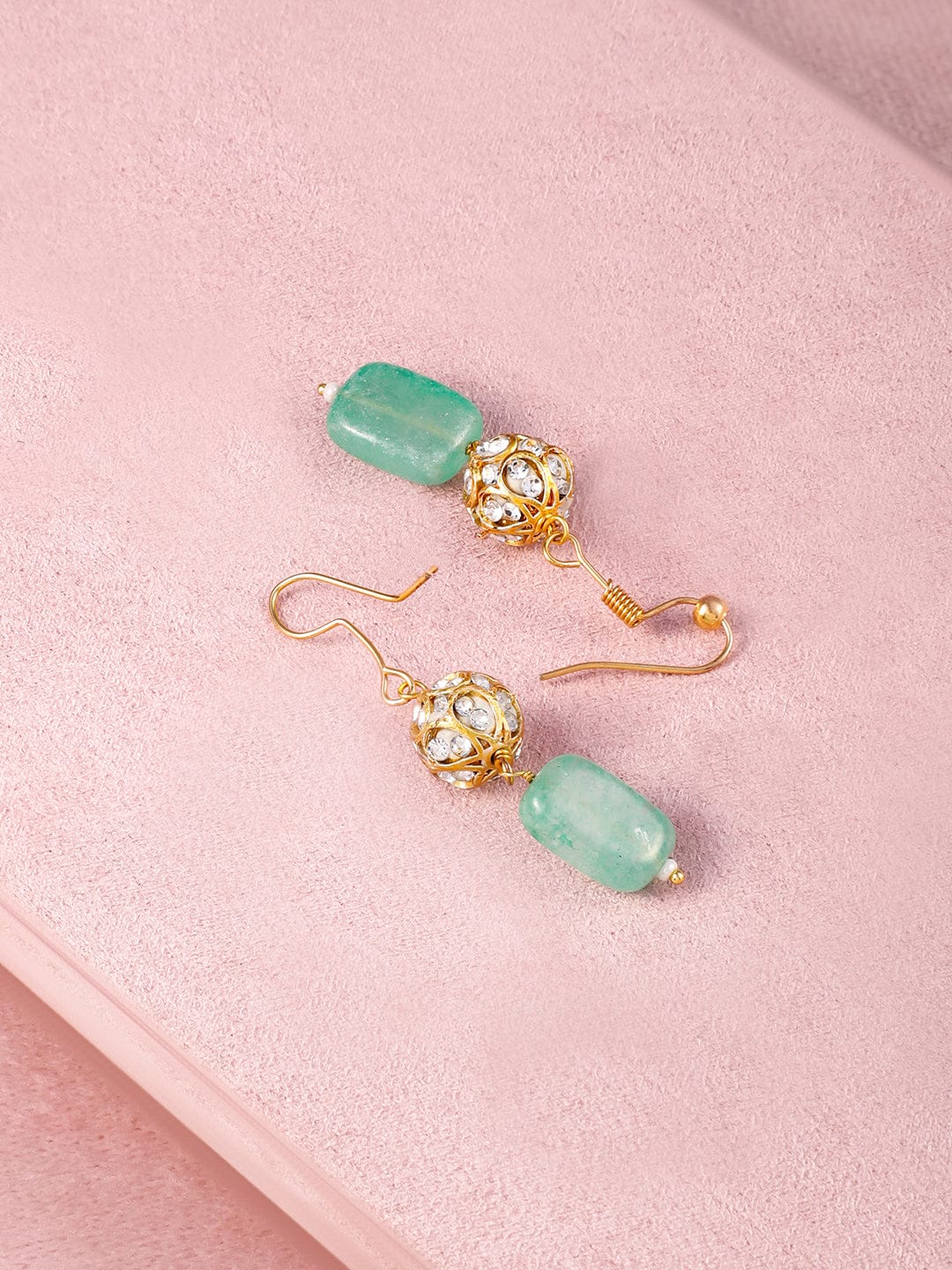 Rubans 22K Gold-Plated Aqua Green Beaded Antique Pendant Necklace Set with Earrings Jewellery Set