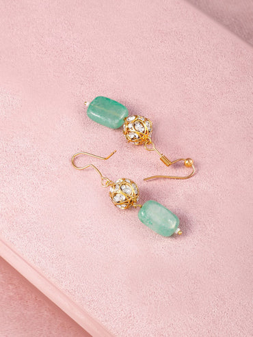 Rubans 22K Gold-Plated Aqua Green Beaded Antique Pendant Necklace Set with Earrings Jewellery Set