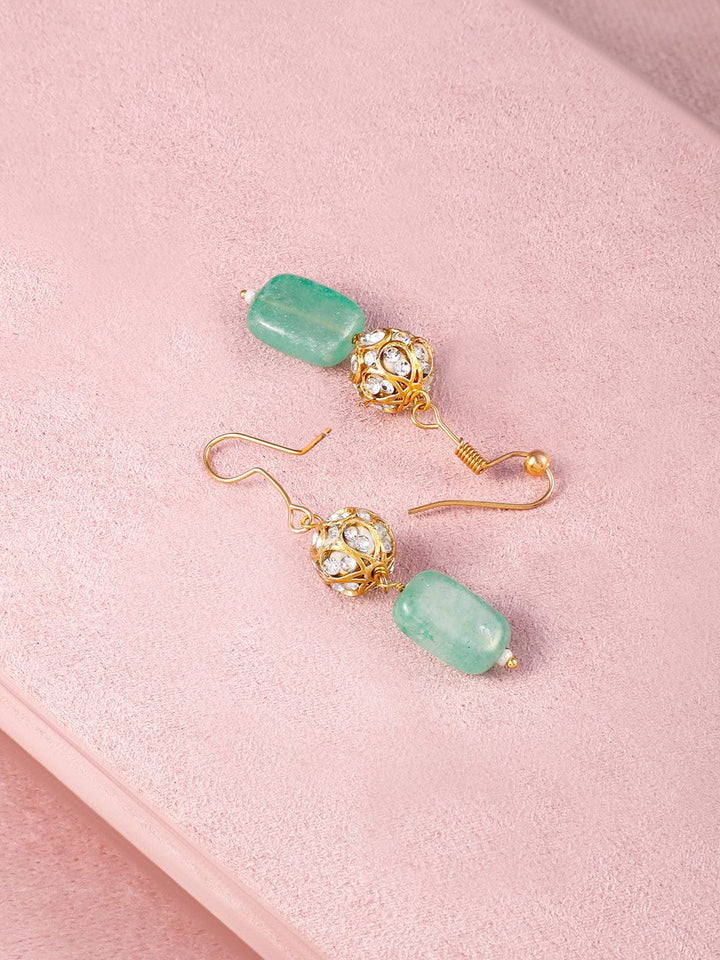 Rubans 22K Gold-Plated Aqua Green Beaded Antique Pendant Necklace Set with Earrings Jewellery Set