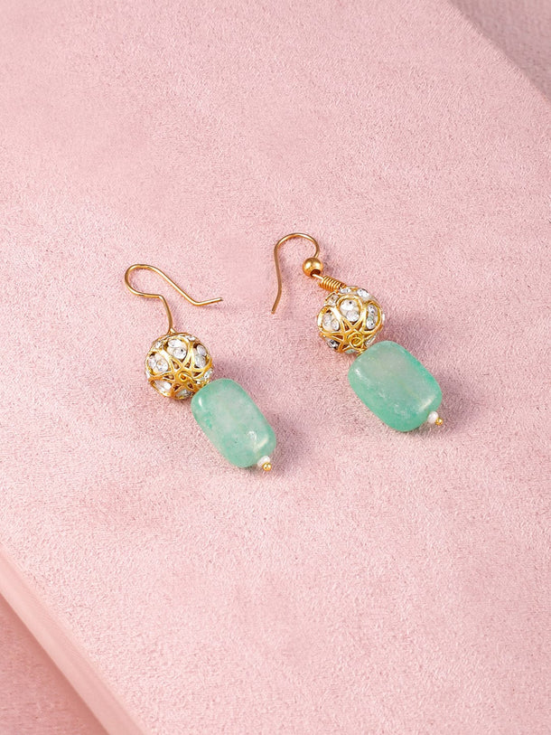 Rubans 22K Gold-Plated Aqua Green Beaded Antique Pendant Necklace Set with Earrings Jewellery Set