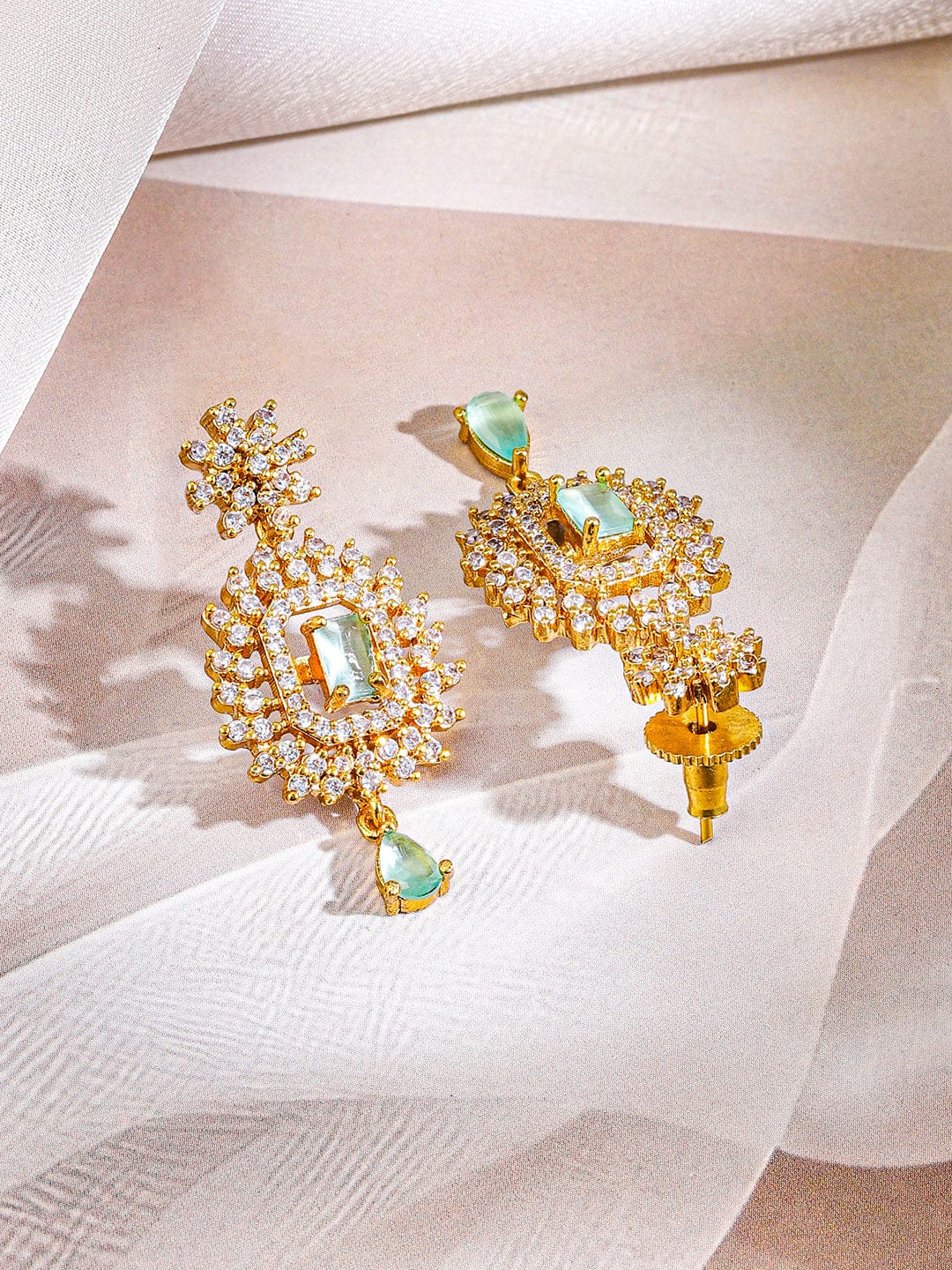 Rubans 22K Gold-Plated Aqua Green Stone & Cubic Zirconia Studded Jewellery Set for Women Jewellery Set