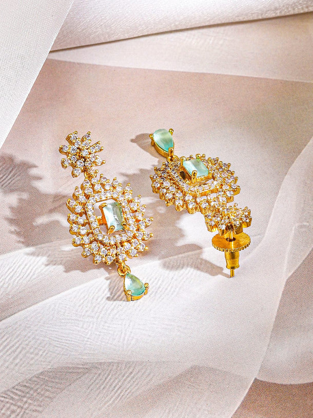 Rubans 22K Gold-Plated Aqua Green Stone & Cubic Zirconia Studded Jewellery Set for Women Jewellery Set