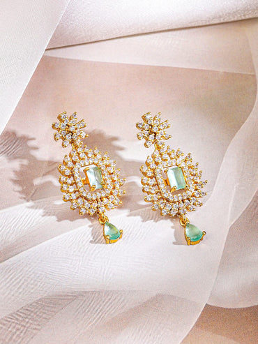 Rubans 22K Gold-Plated Aqua Green Stone & Cubic Zirconia Studded Jewellery Set for Women Jewellery Set