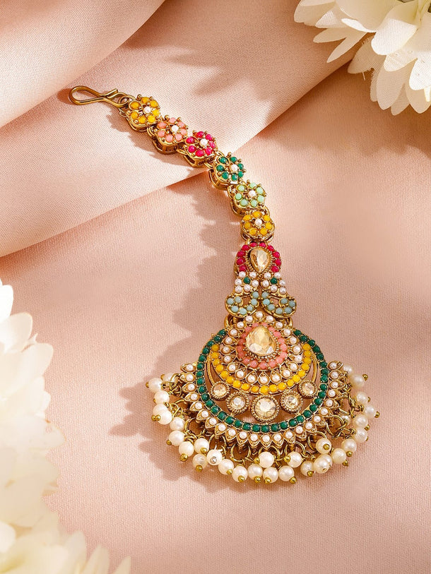 Rubans 22K Gold Plated Artificial Stones Studded & Beaded Jewellery Set Jewellery Set