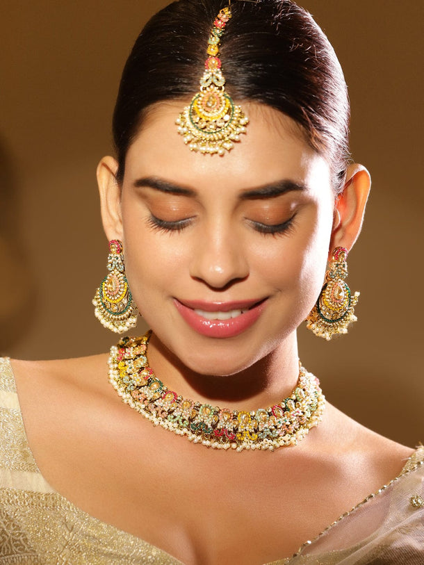 Rubans 22K Gold Plated Artificial Stones Studded & Beaded Jewellery Set Jewellery Set