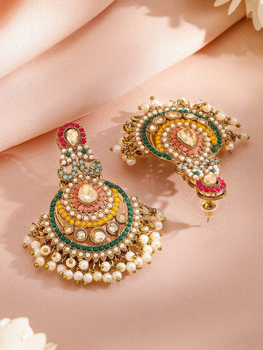 Rubans 22K Gold Plated Artificial Stones Studded & Beaded Jewellery Set Jewellery Set