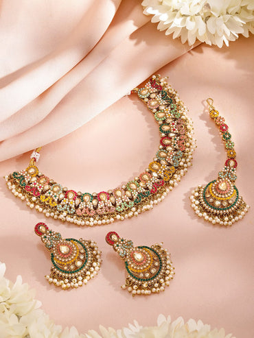Rubans 22K Gold Plated Artificial Stones Studded & Beaded Jewellery Set Jewellery Set