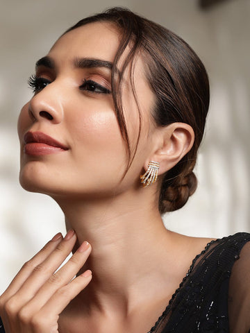 Rubans 22K Gold plated Baguette Crystal Zirconia Exquisite Demi-Fine Earrings Earrings