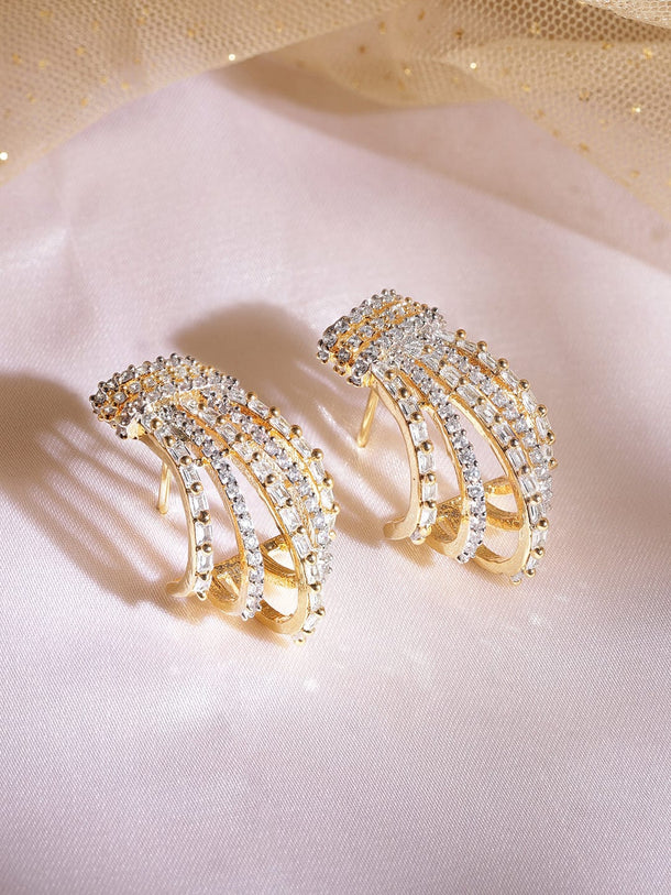 Rubans 22K Gold plated Baguette Crystal Zirconia Exquisite Demi-Fine Earrings Earrings