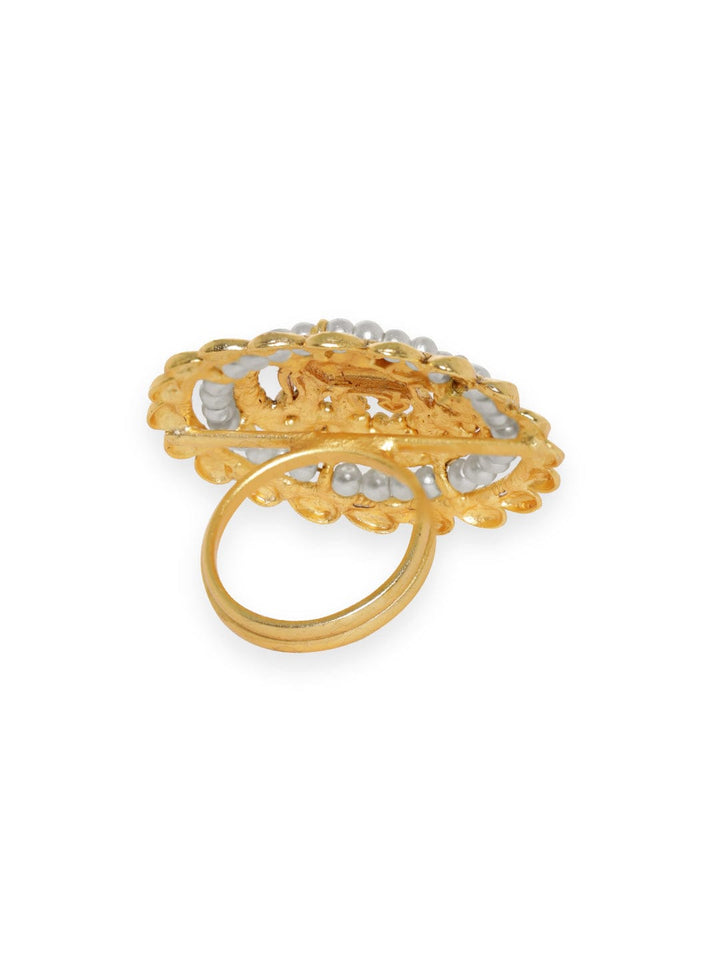 Rubans 22K Gold-Plated Beaded Elephant Charm Finger Ring Rings