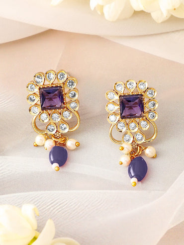 Rubans 22K Gold Plated Blue Stone & Cubic Zirconia Studded Blue & Pearl Beads Choker Set Jewellery Set