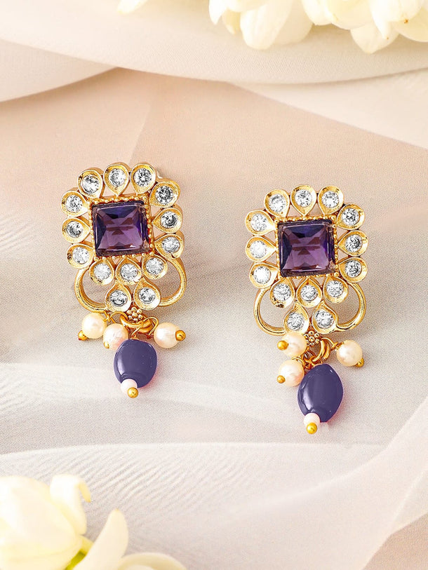 Rubans 22K Gold Plated Blue Stone & Cubic Zirconia Studded Blue & Pearl Beads Choker Set Jewellery Set