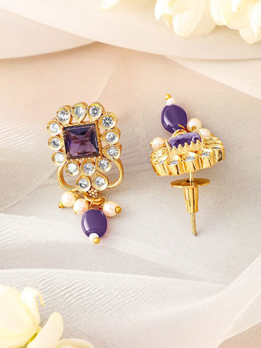 Rubans 22K Gold Plated Blue Stone & Cubic Zirconia Studded Blue & Pearl Beads Choker Set Jewellery Set