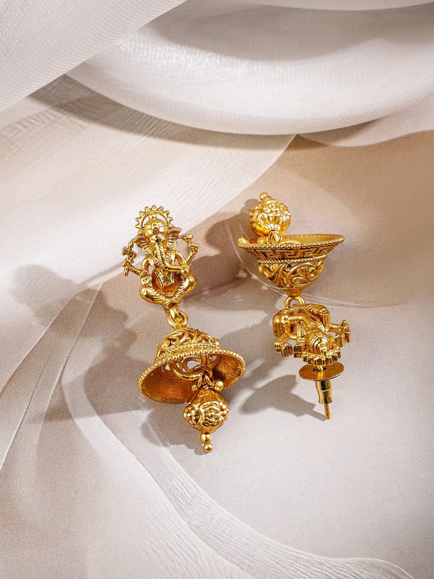 Rubans 22K Gold-Plated Brass Ganesh Motif Traditional Temple Jewellery Necklace Set Jewellery Set