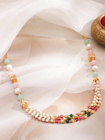 Rubans 22K Gold-Plated Brass Multicolor Beads & White Pearls Short Necklace Necklaces, Necklace Sets, Chains & Mangalsutra