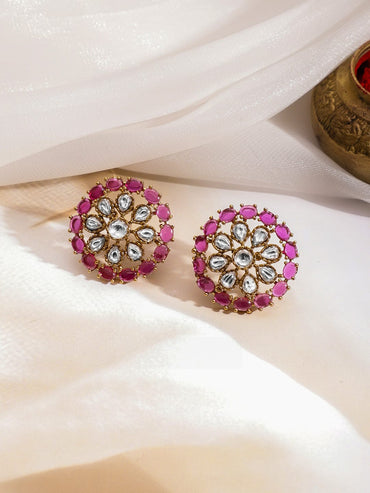 Rubans 22K Gold-Plated Brass Ruby Pink & Pastel Green Beaded Kundan Choker Necklace Set Jewellery Set